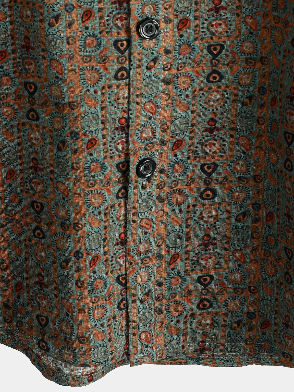 Short-Sleeve Retro Tribal Bohemian Brown Print Vintage 70s Shirt