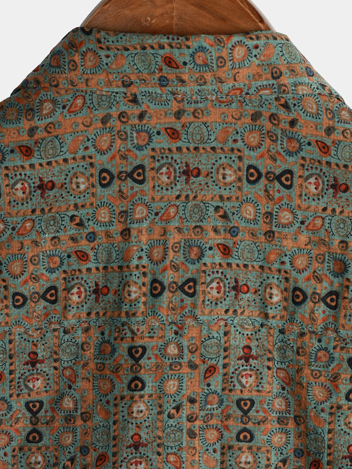 Short-Sleeve Retro Tribal Bohemian Brown Print Vintage 70s Shirt