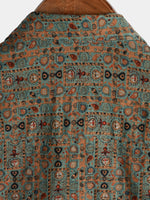 Short-Sleeve Retro Tribal Bohemian Brown Print Vintage 70s Shirt