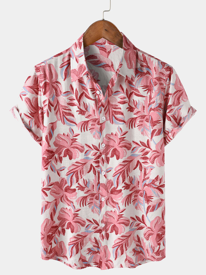 Pink Hawaiian Tropical Floral Short Sleeve Shirt