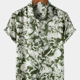 Button-Up Short Sleeve Abstract Botanical Pattern Shirt
