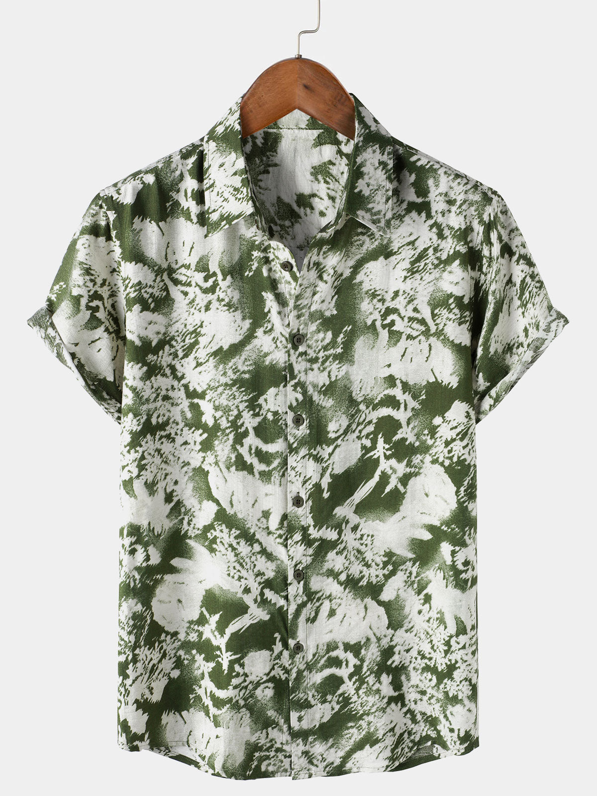 Button-Up Short Sleeve Abstract Botanical Pattern Shirt
