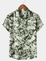 Button-Up Short Sleeve Abstract Botanical Pattern Shirt
