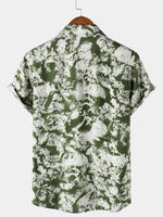 Button-Up Short Sleeve Abstract Botanical Pattern Shirt