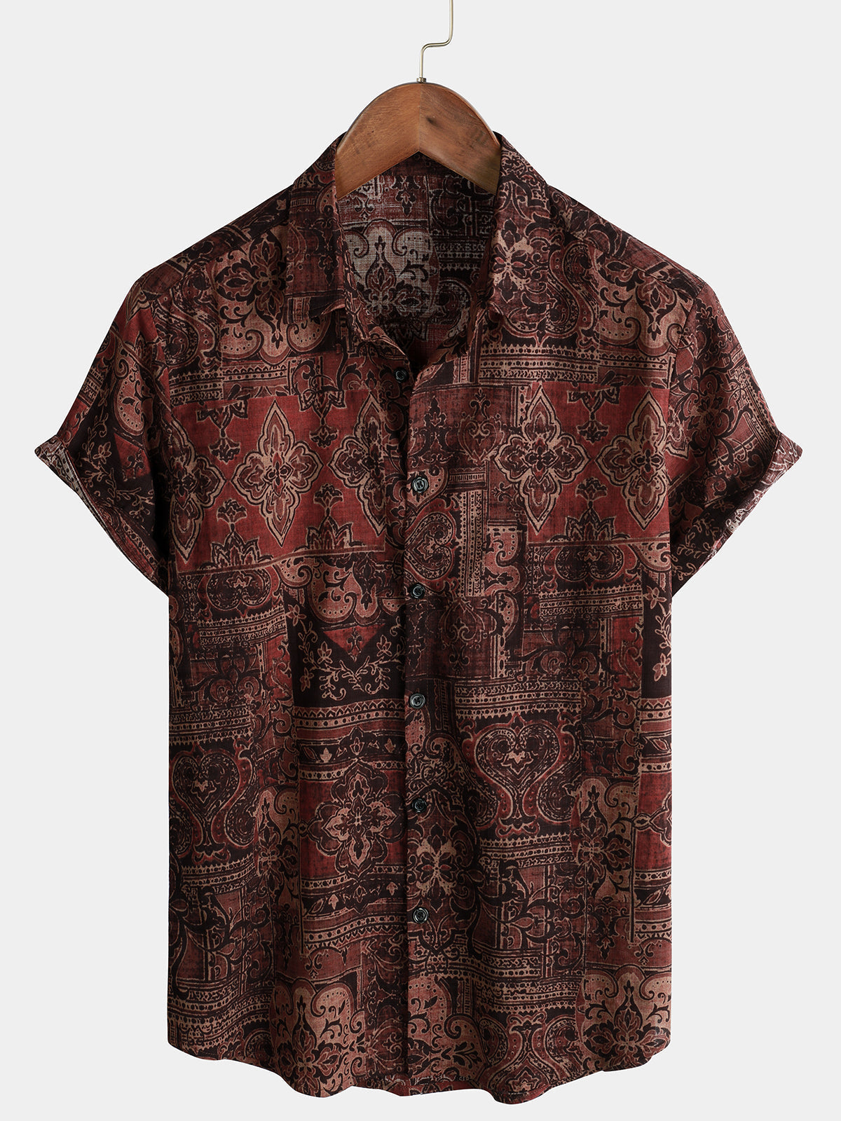 Retro Paisley Print Short-Sleeve Shirt
