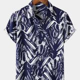 Navy Short Sleeve Abstract Geometric Print Shirt