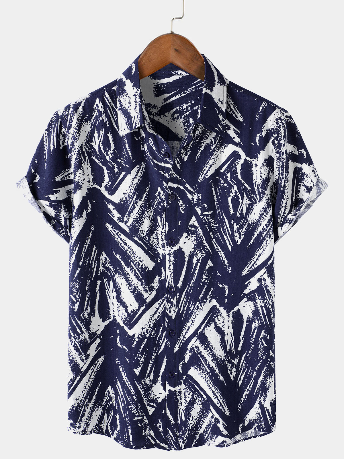 Navy Short Sleeve Abstract Geometric Print Shirt