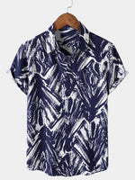Navy Short Sleeve Abstract Geometric Print Shirt