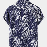 Navy Short Sleeve Abstract Geometric Print Shirt