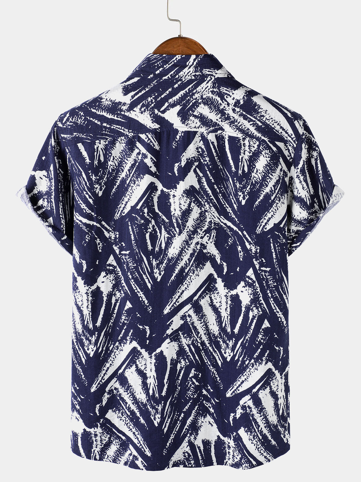 Navy Short Sleeve Abstract Geometric Print Shirt