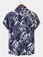Navy Short Sleeve Abstract Geometric Print Shirt