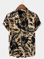 Retro Button-Up Short Sleeve Abstract Botanical Pattern Shirt