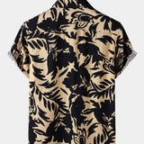 Retro Button-Up Short Sleeve Abstract Botanical Pattern Shirt