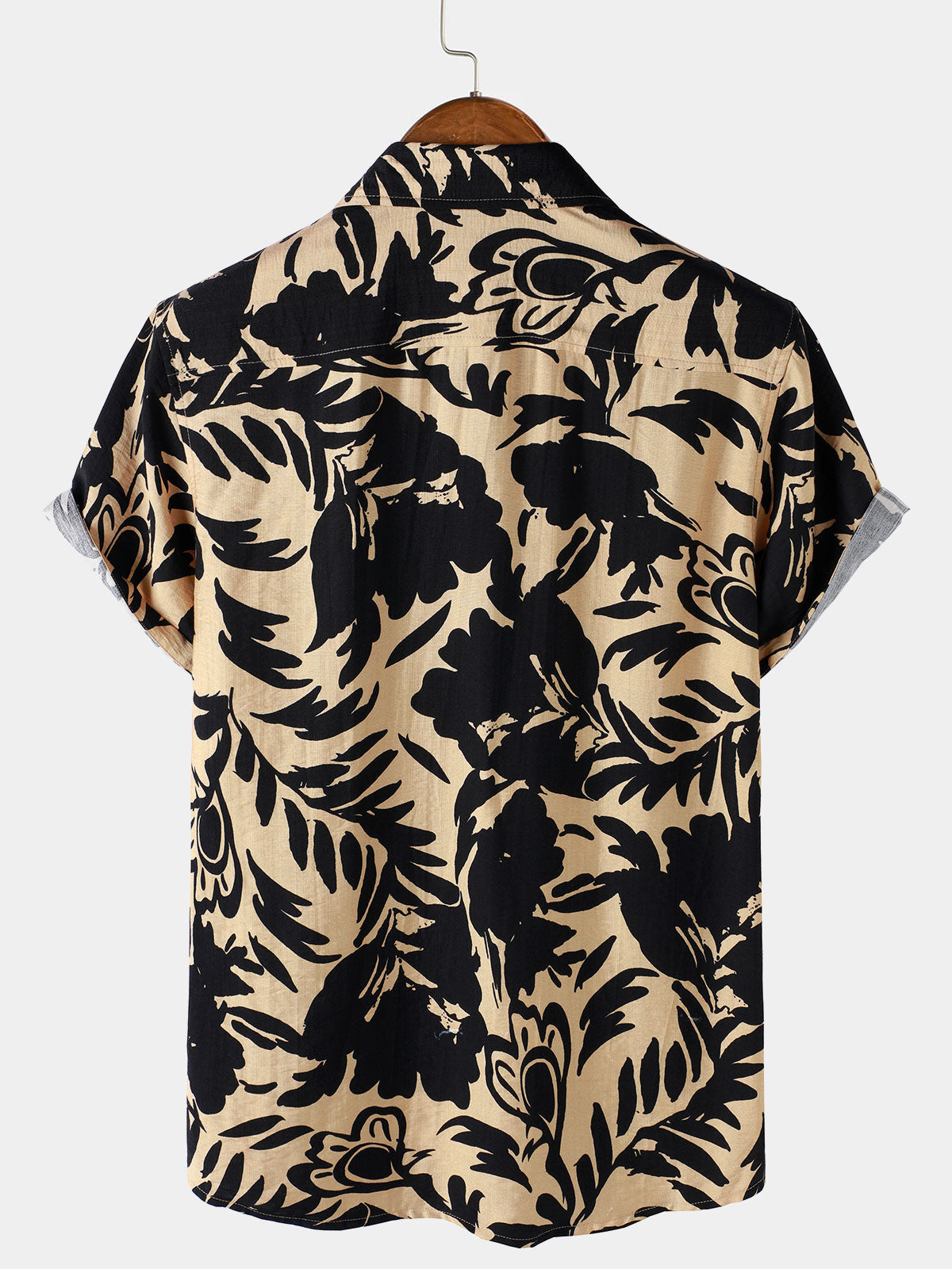 Retro Button-Up Short Sleeve Abstract Botanical Pattern Shirt