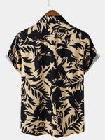 Retro Button-Up Short Sleeve Abstract Botanical Pattern Shirt
