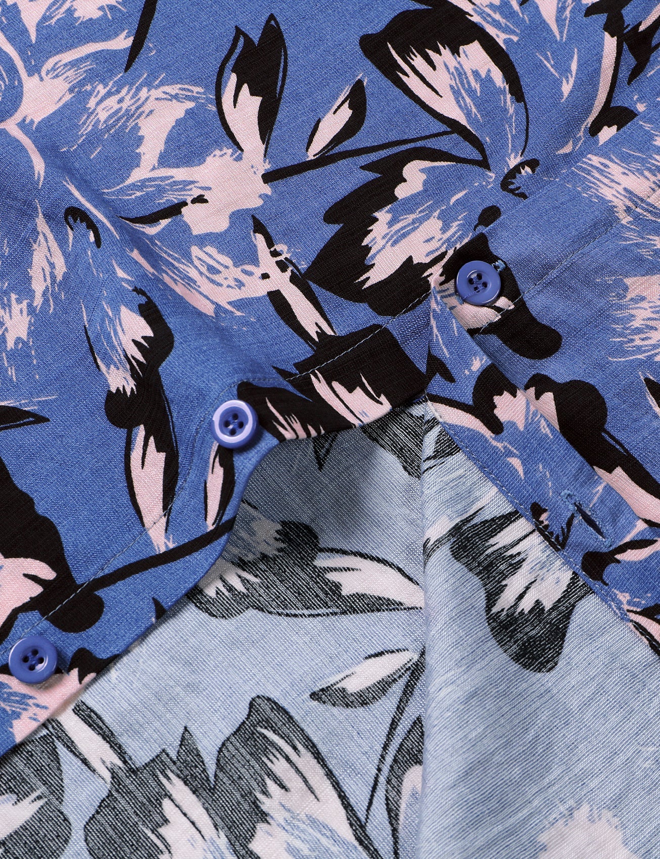 Blue Tropical Floral Buttoned Short Sleeve Shirt