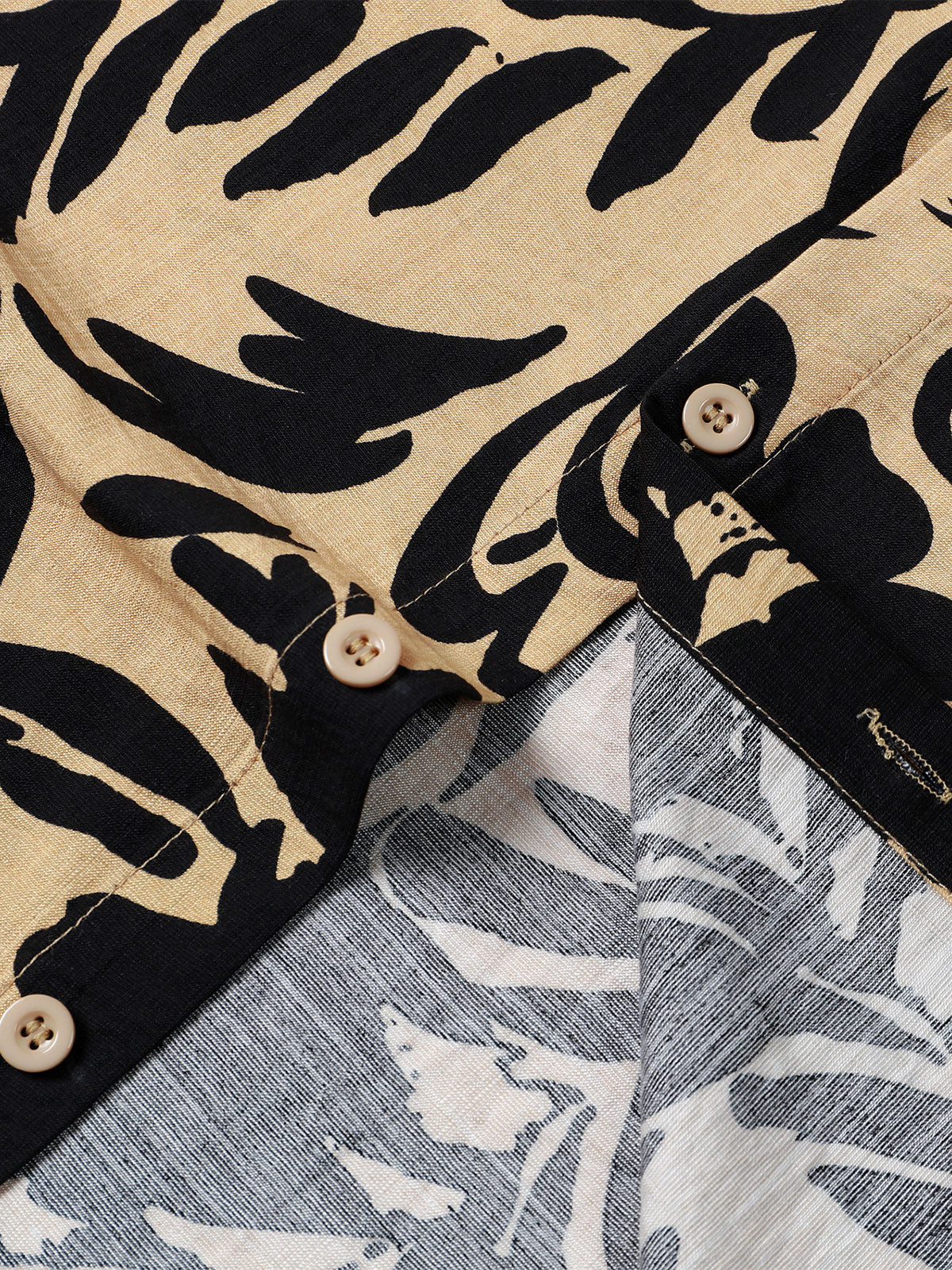 Retro Button-Up Short Sleeve Abstract Botanical Pattern Shirt
