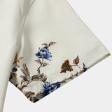 Cream Blue Floral Vine Casual Summer Short Sleeve Shirt