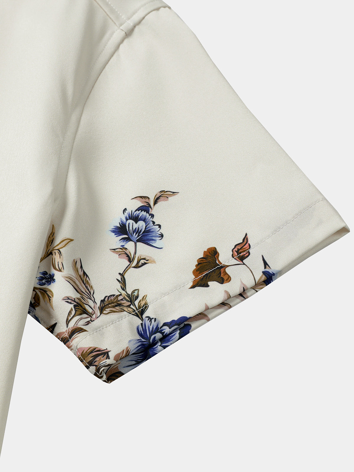 Cream Blue Floral Vine Casual Summer Short Sleeve Shirt