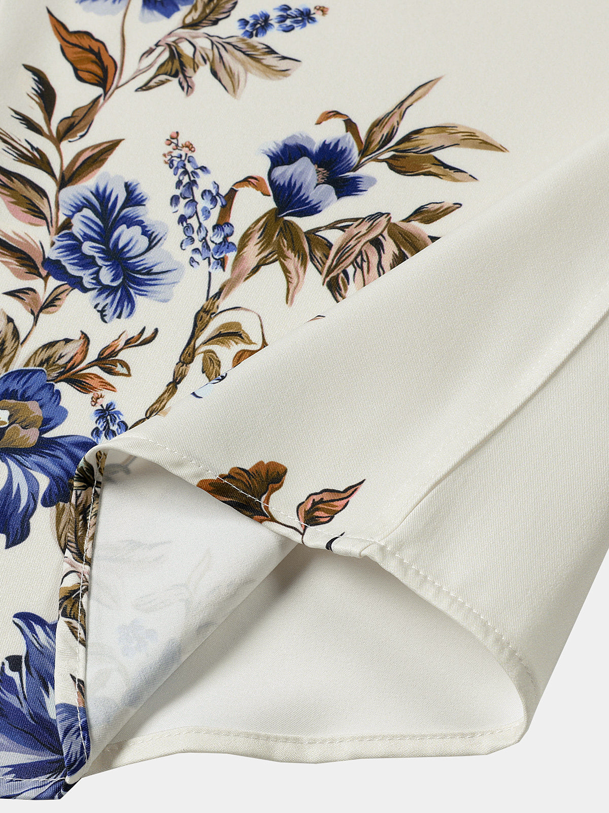 Cream Blue Floral Vine Casual Summer Short Sleeve Shirt