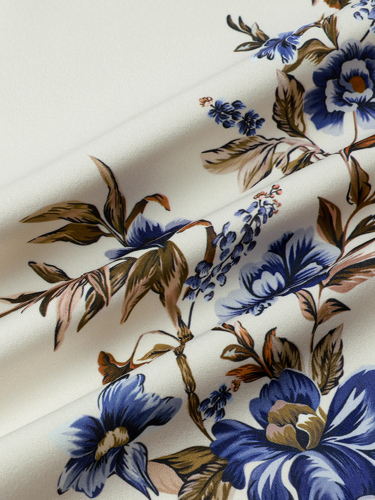 Cream Blue Floral Vine Casual Summer Short Sleeve Shirt