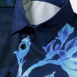Navy Floral Print Casual Short Sleeve Shirt
