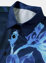 Navy Floral Print Casual Short Sleeve Shirt