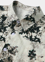 Beige Floral Print Washed Ink Effect Casual Short Sleeve Shirt