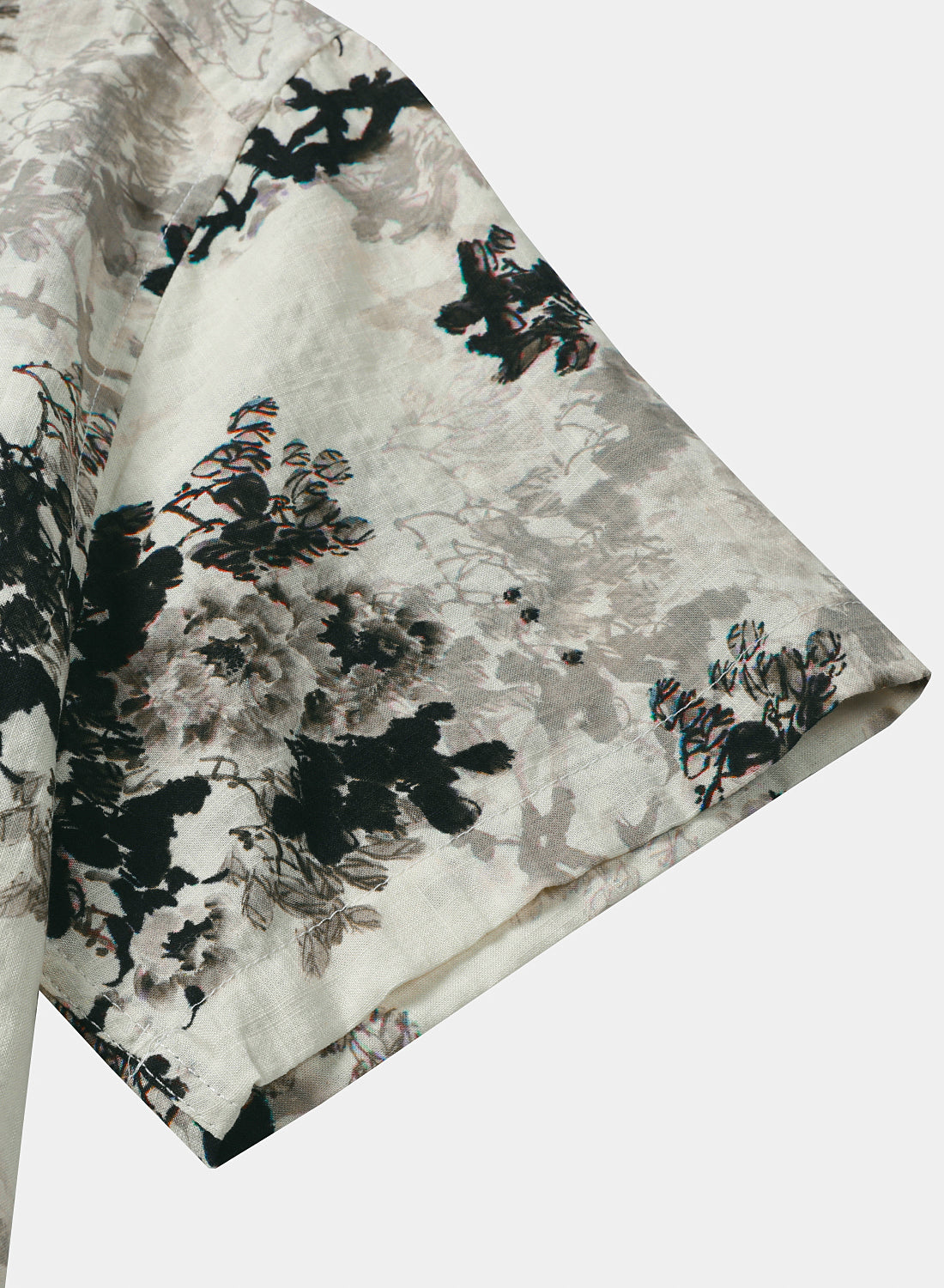 Beige Floral Print Washed Ink Effect Casual Short Sleeve Shirt
