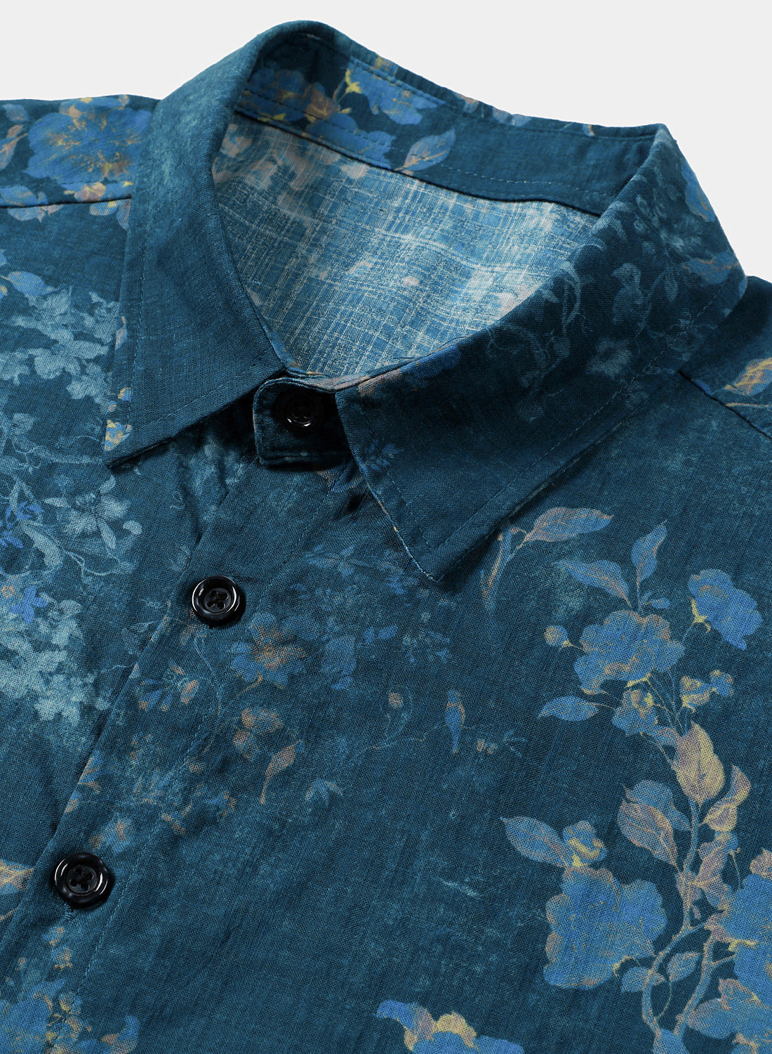 Blue Watercolor Floral Print Casual Short Sleeve Shirt