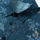 Blue Watercolor Floral Print Casual Short Sleeve Shirt