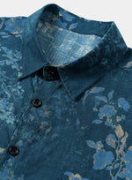 Blue Watercolor Floral Print Casual Short Sleeve Shirt