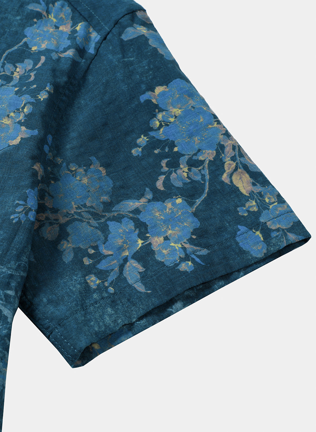 Blue Watercolor Floral Print Casual Short Sleeve Shirt