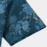 Blue Watercolor Floral Print Casual Short Sleeve Shirt