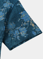 Blue Watercolor Floral Print Casual Short Sleeve Shirt