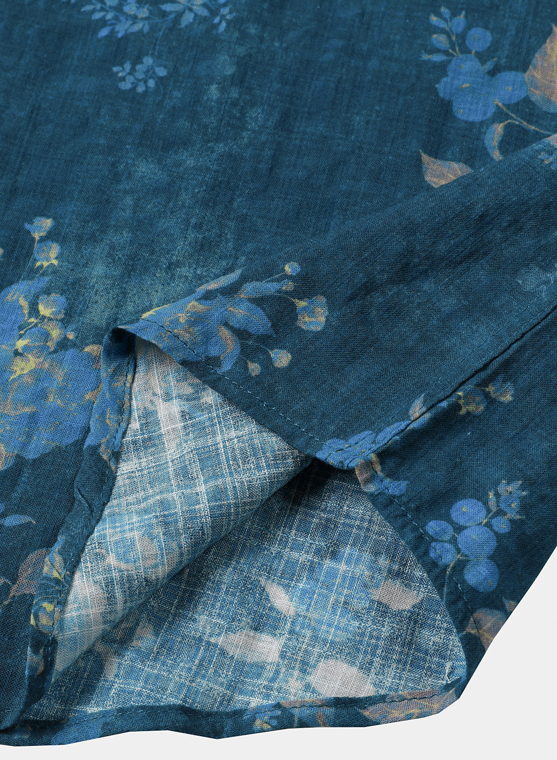 Blue Watercolor Floral Print Casual Short Sleeve Shirt