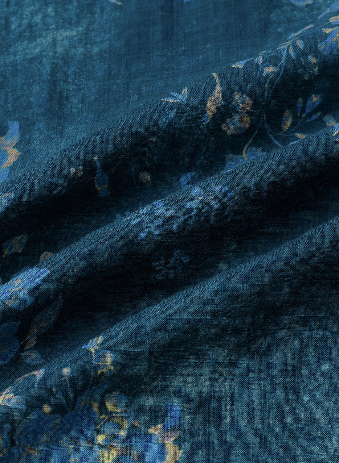 Blue Watercolor Floral Print Casual Short Sleeve Shirt