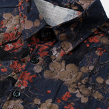Navy Artistic Floral Print Casual Short Sleeve Shirt