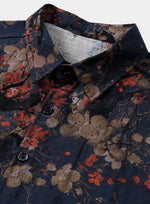 Navy Artistic Floral Print Casual Short Sleeve Shirt