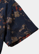 Navy Artistic Floral Print Casual Short Sleeve Shirt