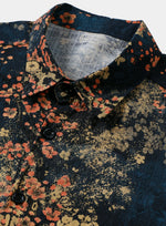 Navy Abstract Floral Print Casual Short Sleeve Shirt