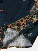 Navy Abstract Floral Print Casual Short Sleeve Shirt