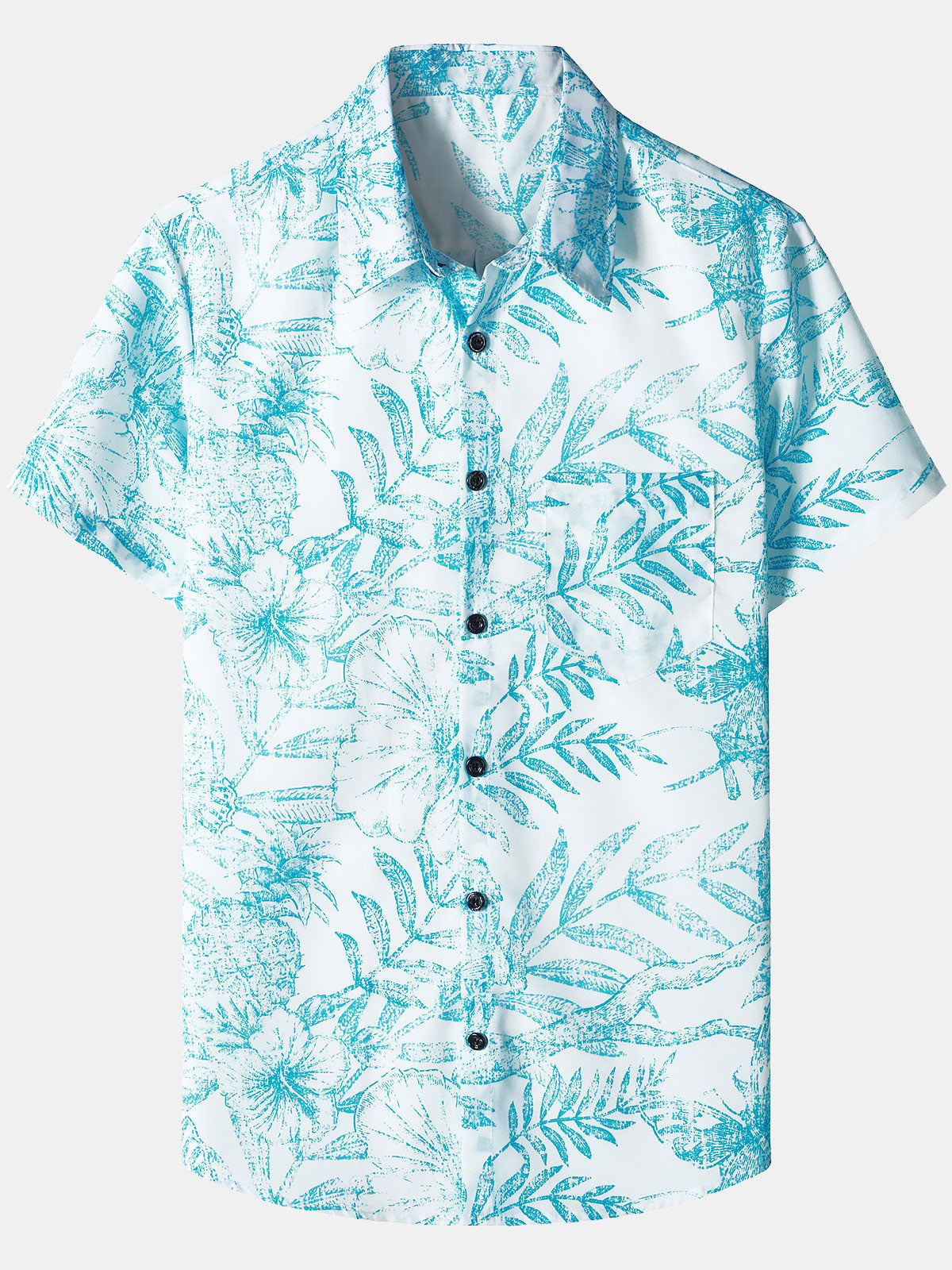 Blue Aloha Hawaiian Casual Shirt with Tropical Print