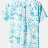Blue Aloha Hawaiian Casual Shirt with Tropical Print