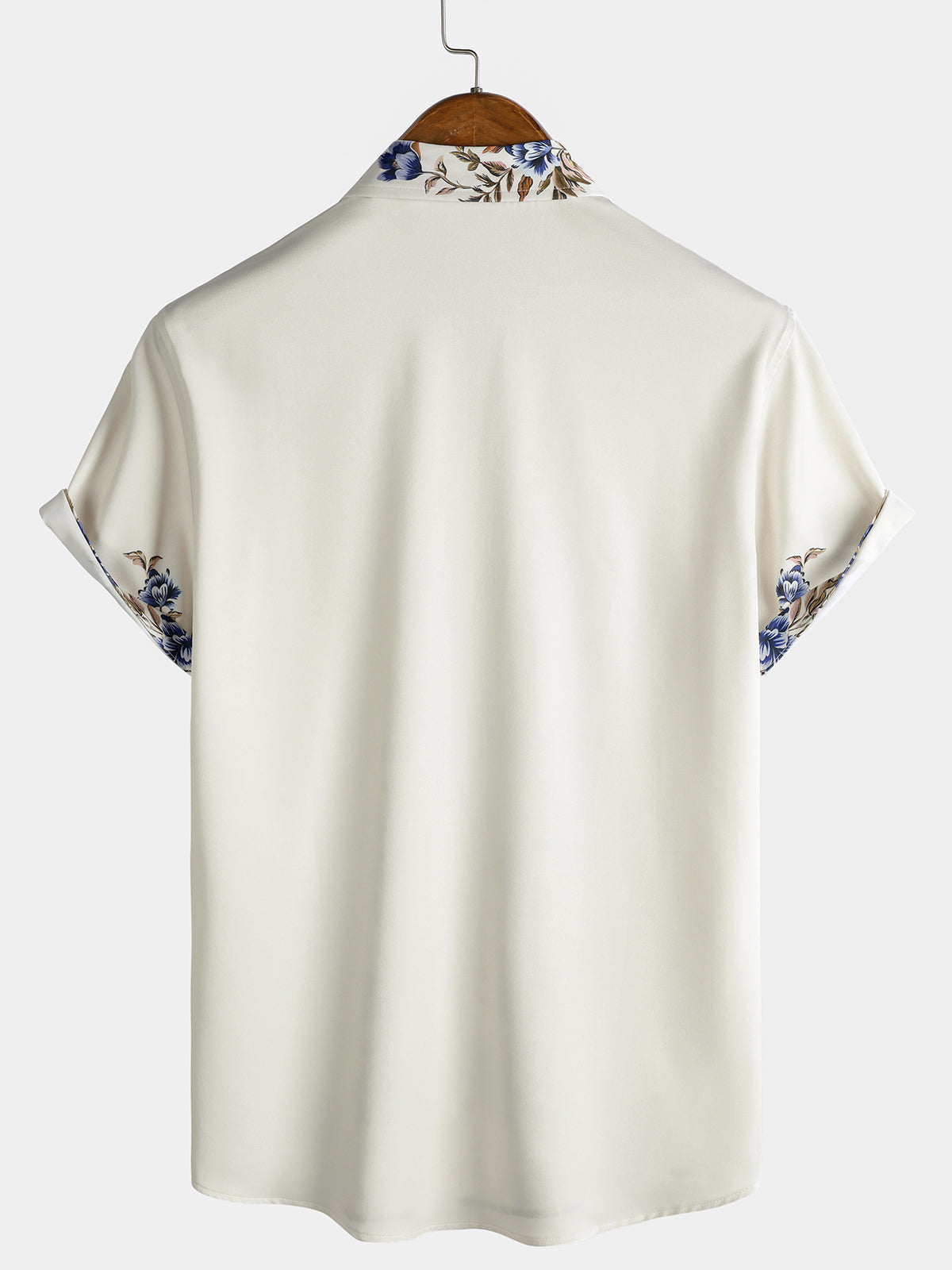 Cream Blue Floral Vine Casual Summer Short Sleeve Shirt