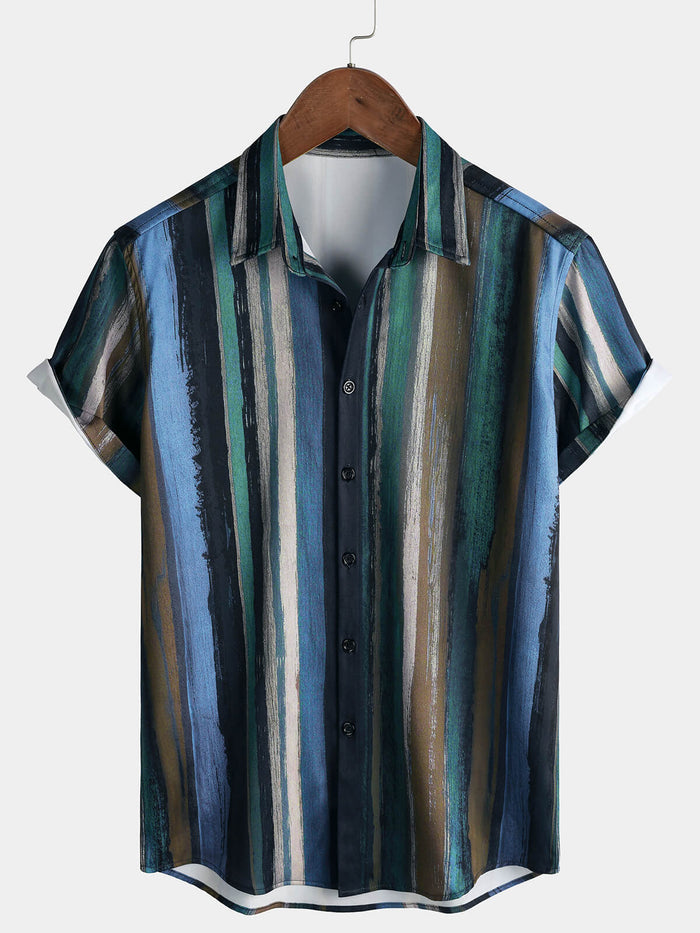 Summer Striped Print Short Sleeve Shirt