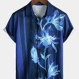 Navy Floral Print Casual Short Sleeve Shirt