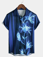 Navy Floral Print Casual Short Sleeve Shirt