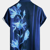 Navy Floral Print Casual Short Sleeve Shirt
