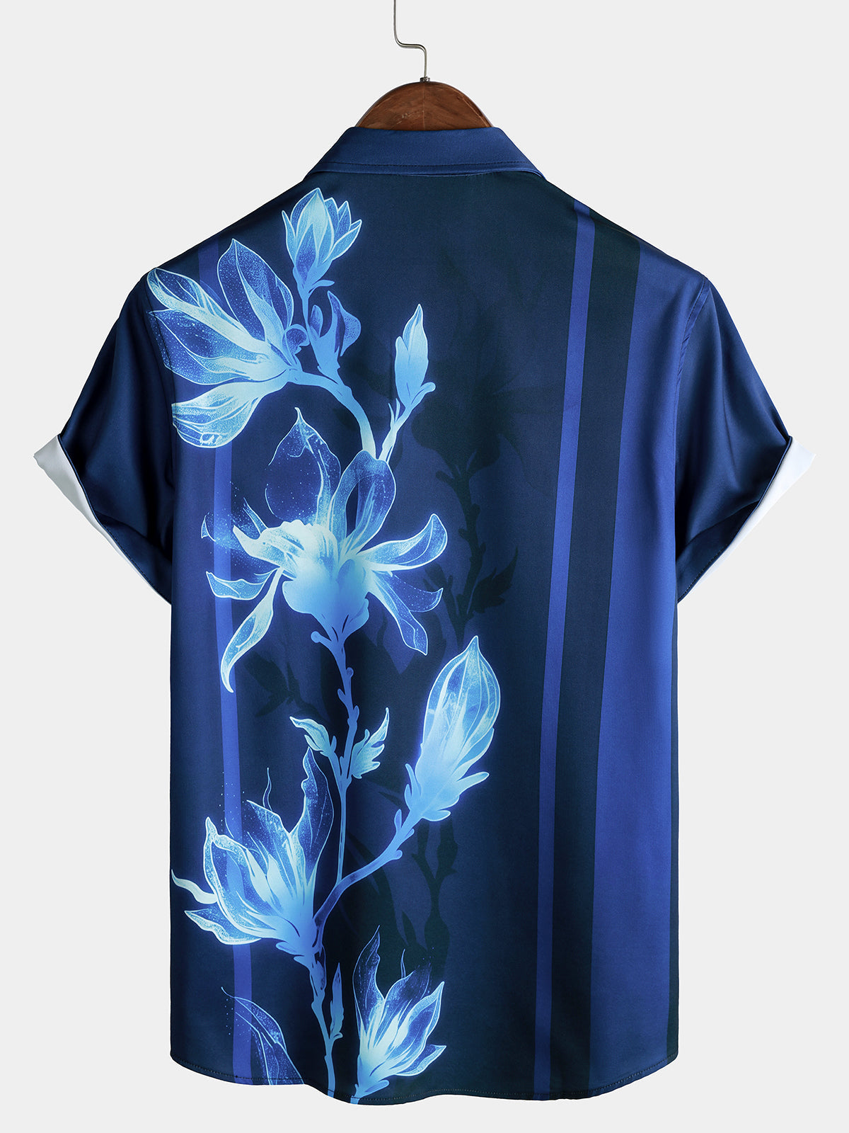Navy Floral Print Casual Short Sleeve Shirt